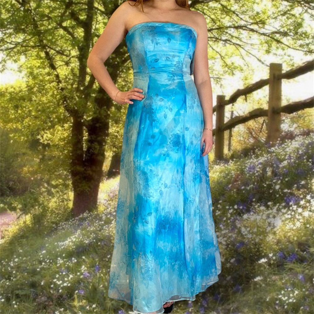 Blue floral princess gown y2k prom dress nwt vintage 90s size S
